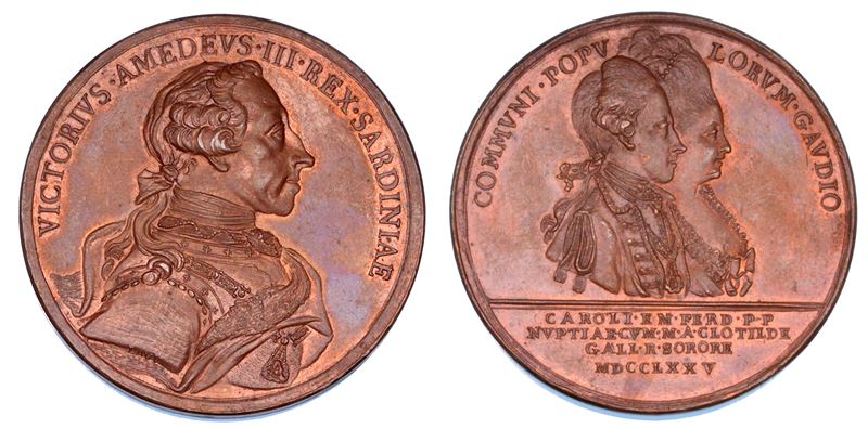 REGNO DI SARDEGNA. VITTORIO AMEDEO III DI SAVOIA, 1773-1796. Medaglia in bronzo 1775. Per le nozze di Carlo Emanuele e Maria Clotilde.  - Auction Numismatics - Cambi Casa d'Aste