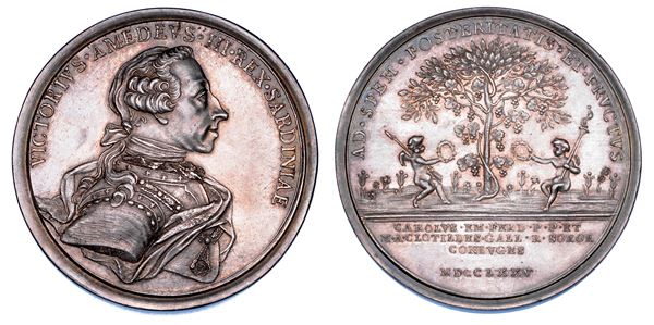 REGNO DI SARDEGNA. VITTORIO AMEDEO III DI SAVOIA, 1773-1796. Medaglia in argento 1775. Per le Nozze di Carlo Emanuele e Maria Clotilde.