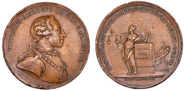 REGNO DI SARDEGNA. VITTORIO AMEDEO III DI SAVOIA, 1773-1796. Medaglia in bronzo 1773. La giustizia del Sovrano.