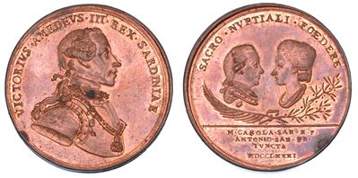 Medaglia in bronzo di Vittorio Amedeo III di Savoia, 1781. Matrimonio di Clemente Antonio di Sass...