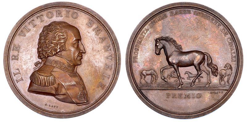 REGNO DI SARDEGNA. VITTORIO EMANUELE I DI SAVOIA, 1802-1821. Medaglia in bronzo s.d. (1819/23). Per il miglioramento delle razze equine in Piemonte.  - Asta Numismatica - Cambi Casa d'Aste