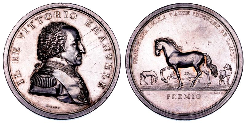 REGNO DI SARDEGNA. VITTORIO EMANUELE I DI SAVOIA, 1802-1821. Medaglia in argento sd (1819/23). Per il miglioramento delle razze equine in Piemonte.  - Auction Numismatics - Cambi Casa d'Aste