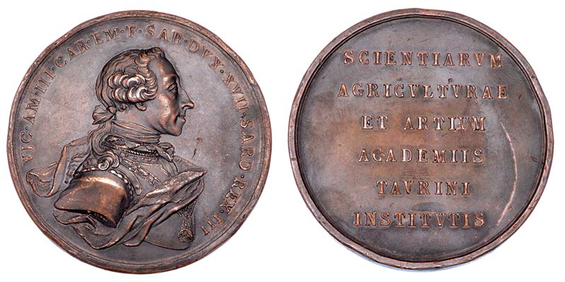 REGNO DI SARDEGNA. VITTORIO AMEDEO III DI SAVOIA, 1773-1796. Medaglia in bronzo s.d. Per l'Accademia di Torino.  - Asta Numismatica - Cambi Casa d'Aste