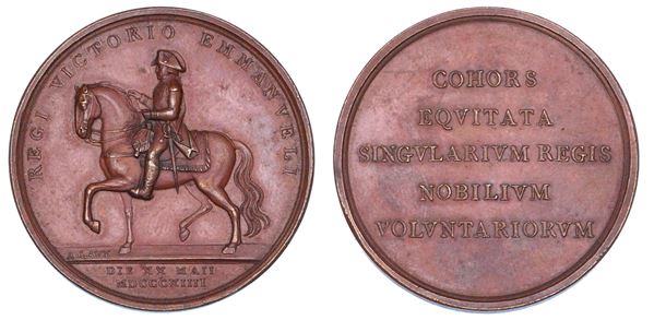 REGNO DI SARDEGNA. VITTORIO EMANUELE I DI SAVOIA, 1802-1821. Medaglia in bronzo 1814. Per la guardia nobile a cavallo in occasione del ritorno del Re Vittorio Emanuele I a Torino.