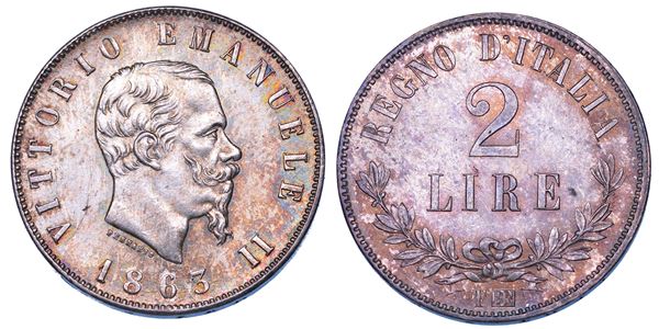 REGNO D’ITALIA. VITTORIO EMANUELE II DI SAVOIA, 1861-1878. 2 Lire 1863. Torino. Valore.