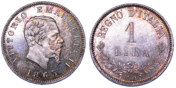 REGNO D’ITALIA. VITTORIO EMANUELE II DI SAVOIA, 1861-1878. Lira 1863. Milano. Valore.