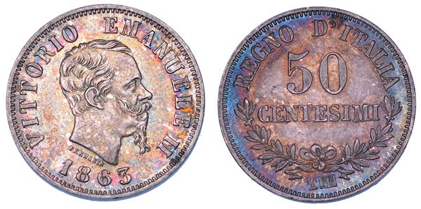 REGNO D’ITALIA. VITTORIO EMANUELE II DI SAVOIA, 1861-1878. 50 Centesimi 1863. Torino. Valore.