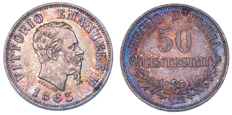 REGNO D’ITALIA. VITTORIO EMANUELE II DI SAVOIA, 1861-1878. 50 Centesimi 1863. Torino. Valore.  - Auction Numismatics - Cambi Casa d'Aste