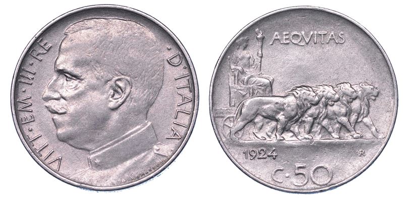 REGNO D'ITALIA. VITTORIO EMANUELE III DI SAVOIA, 1900-1946. 50 Centesimi 1924. Leoni (bordo liscio).  - Auction Numismatics - Cambi Casa d'Aste