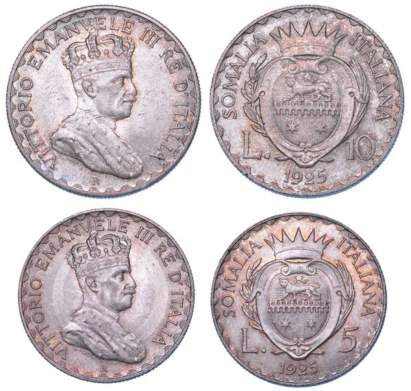 SOMALIA ITALIANA. VITTORIO EMANUELE III DI SAVOIA, 1909-1925. Lotto di due monete.