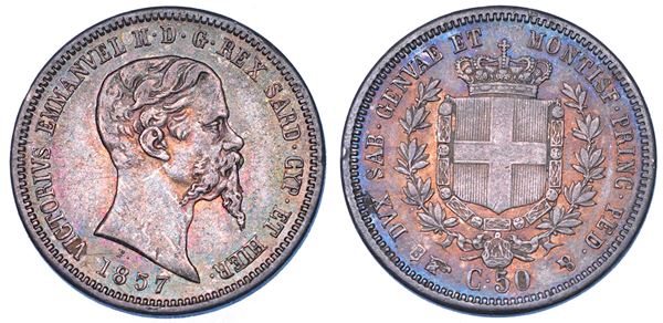 REGNO DI SARDEGNA. VITTORIO EMANUELE II DI SAVOIA, 1849-1861. 50 Centesimi 1857. Torino.