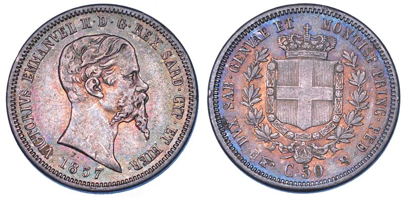 REGNO DI SARDEGNA. VITTORIO EMANUELE II DI SAVOIA, 1849-1861. 50 Centesimi 1857. Torino.  - Asta Numismatica - Cambi Casa d'Aste