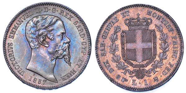REGNO DI SARDEGNA. VITTORIO EMANUELE II DI SAVOIA, 1849-1861. Lira 1857. Torino.
