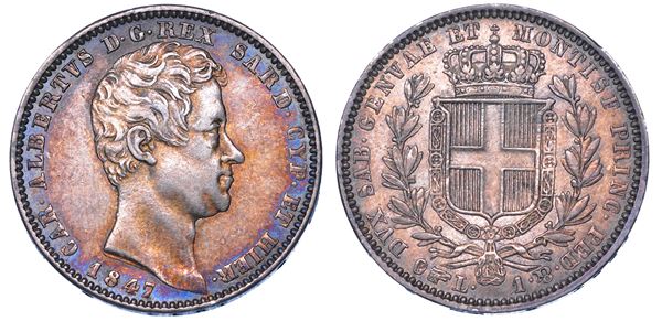REGNO DI SARDEGNA. CARLO ALBERTO DI SAVOIA, 1831-1849. Lira 1847. Torino.