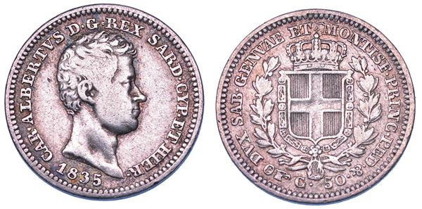 REGNO DI SARDEGNA. CARLO ALBERTO DI SAVOIA, 1831-1849. 50 Centesimi 1835. Torino.