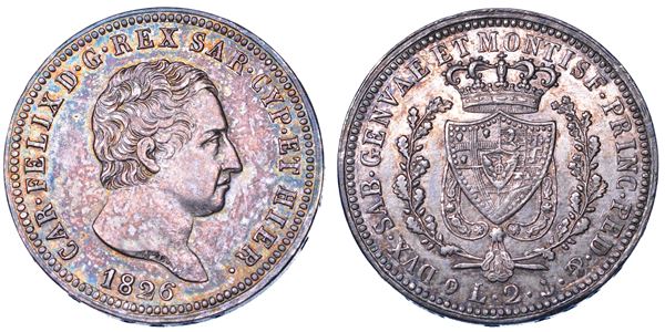 REGNO DI SARDEGNA. CARLO FELICE DI SAVOIA, 1821-1831. 2 Lire 1826. Genova.