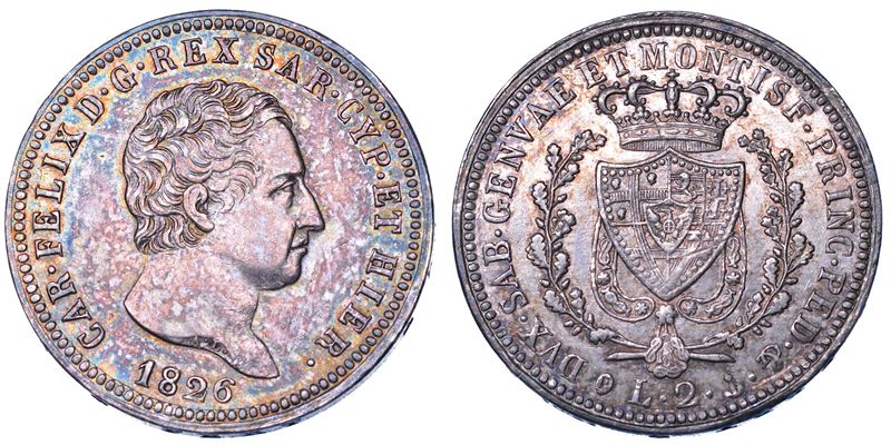 REGNO DI SARDEGNA. CARLO FELICE DI SAVOIA, 1821-1831. 2 Lire 1826. Genova.  - Asta Numismatica - Cambi Casa d'Aste