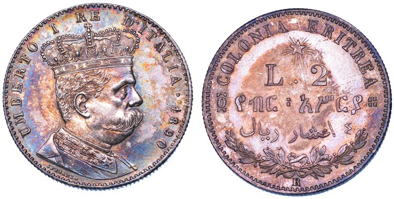 REGNO D'ITALIA. COLONIA ERITREA. UMBERTO I DI SAVOIA, 1890-1896. 2 Lire 1890.  - Auction Numismatics - Cambi Casa d'Aste
