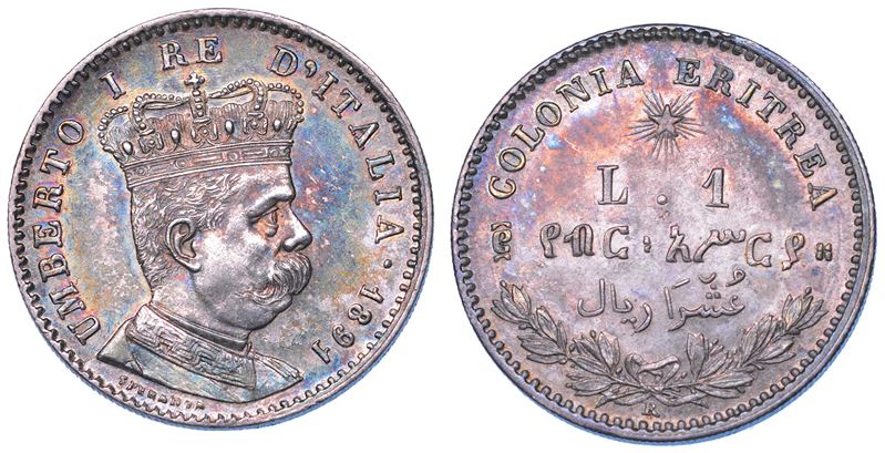 REGNO D'ITALIA. COLONIA ERITREA. UMBERTO I DI SAVOIA, 1890-1896. Lira 1891.  - Auction Numismatics - Cambi Casa d'Aste