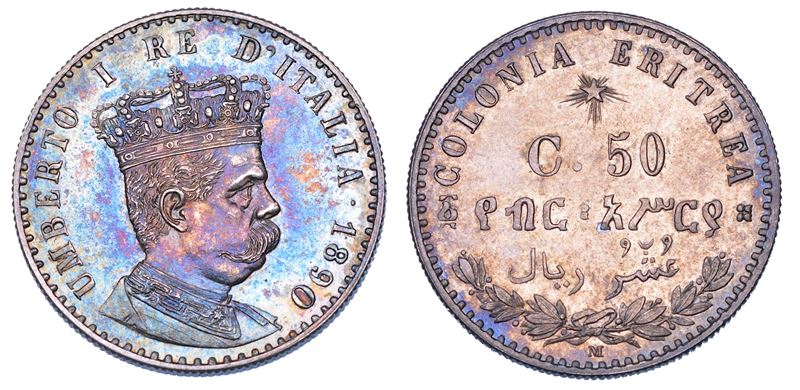 REGNO D'ITALIA. COLONIA ERITREA. UMBERTO I DI SAVOIA, 1890-1896. 50 Centesimi 1890.  - Auction Numismatics - Cambi Casa d'Aste
