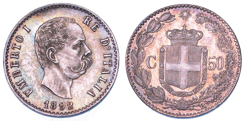 REGNO D'ITALIA. UMBERTO I DI SAVOIA, 1878-1900. 50 Centesimi 1892.  - Asta Numismatica - Cambi Casa d'Aste