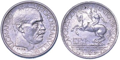 Regno d'Italia, Vittorio Emanuele III di Savoia, Buono da 2 Lire, 1928, prova