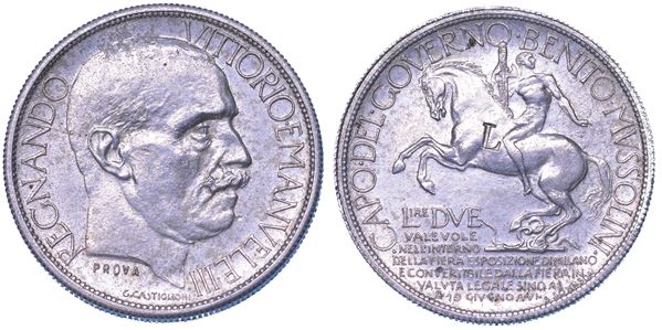 REGNO D'ITALIA. VITTORIO EMANUELE III DI SAVOIA, 1900-1946. Buono da 2 Lire 1928. Esposizione di Milano. PROVA.