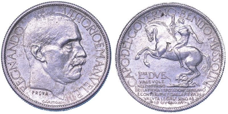 REGNO D'ITALIA. VITTORIO EMANUELE III DI SAVOIA, 1900-1946. Buono da 2 Lire 1928. Esposizione di Milano. PROVA.  - Asta Numismatica - Cambi Casa d'Aste