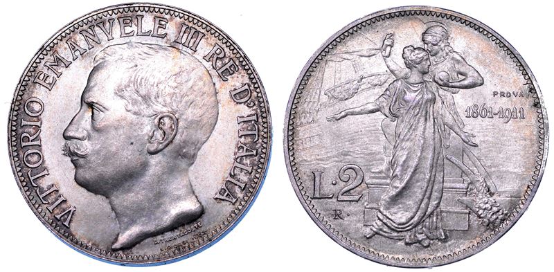 REGNO D'ITALIA. VITTORIO EMANUELE III DI SAVOIA, 1900-1946. 2 Lire 1911. Cinquantenario. PROVA.  - Asta Numismatica - Cambi Casa d'Aste