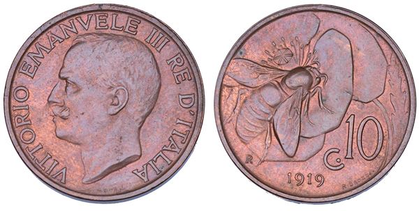 REGNO D'ITALIA. VITTORIO EMANUELE III DI SAVOIA, 1900-1946. 10 Centesimi 1919. Ape.