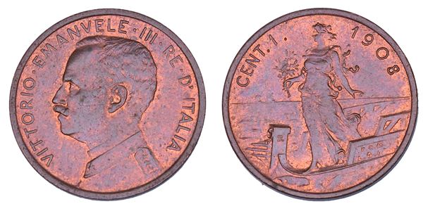 REGNO D'ITALIA. VITTORIO EMANUELE III DI SAVOIA, 1900-1946. Centesimo 1908. Italia su prora.