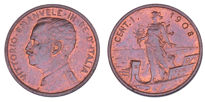 REGNO D'ITALIA. VITTORIO EMANUELE III DI SAVOIA, 1900-1946. Centesimo 1908. Italia su prora.  - Asta Numismatica - Cambi Casa d'Aste