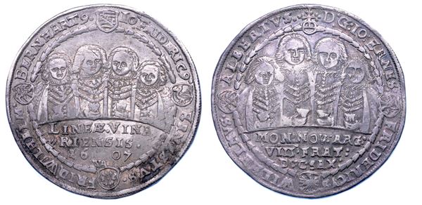 GERMANIA - SASSONIA. JOHANN ERNST e i sette fratelli, 1605-1619. Thaler 1607.
