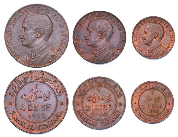 SOMALIA ITALIANA. VITTORIO EMANUELE III DI SAVOIA, 1909-1925. Lotto di tre monete.