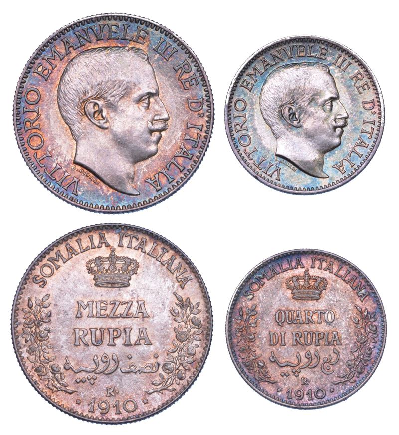 SOMALIA ITALIANA. VITTORIO EMANUELE III DI SAVOIA, 1909-1925. Lotto di due monete.  - Auction Numismatics - Cambi Casa d'Aste