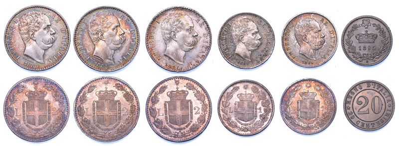 REGNO D'ITALIA. UMBERTO I DI SAVOIA, 1878-1900. Lotto di sei monete.  - Auction Numismatics - Cambi Casa d'Aste