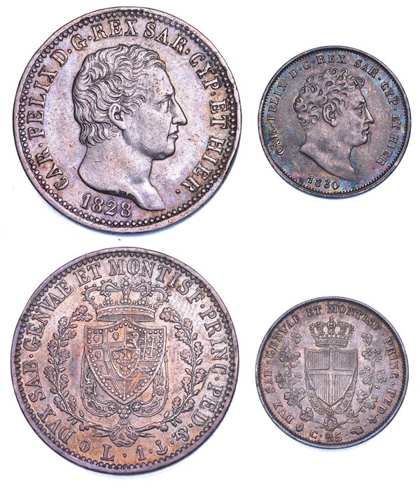REGNO DI SARDEGNA. CARLO FELICE DI SAVOIA, 1821-1831. Lotto di due monete.