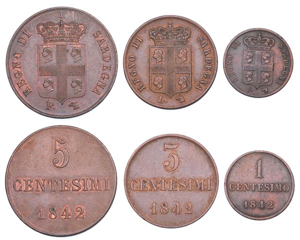 REGNO DI SARDEGNA. CARLO ALBERTO DI SAVOIA, 1831-1849. Lotto di tre monete.