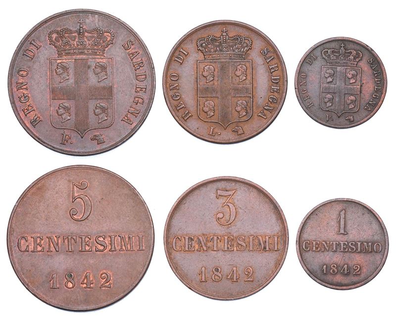 REGNO DI SARDEGNA. CARLO ALBERTO DI SAVOIA, 1831-1849. Lotto di tre monete.  - Auction Numismatics - Cambi Casa d'Aste