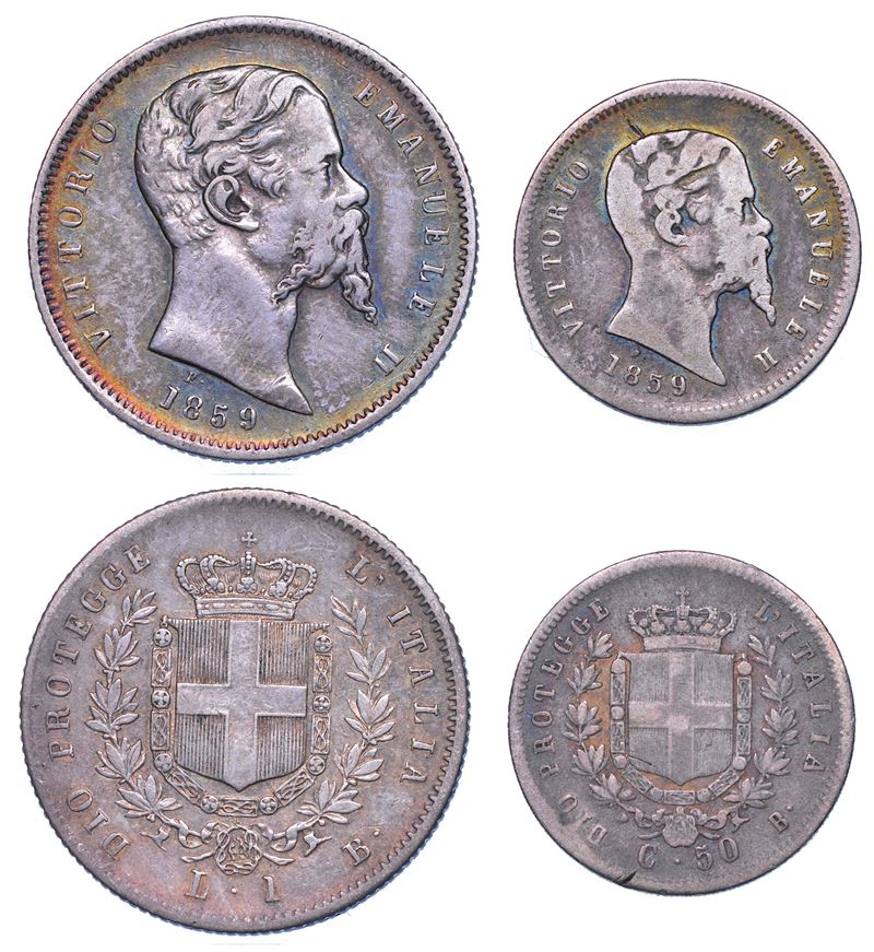 RE ELETTO. VITTORIO EMANUELE II DI SAVOIA, 1859-1861. Lotto di due monete.  - Asta Numismatica - Cambi Casa d'Aste