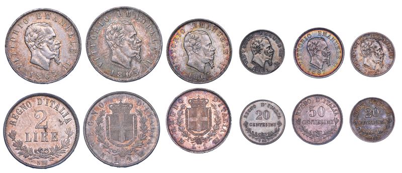 REGNO D'ITALIA. VITTORIO EMANUELE II DI SAVOIA, 1861-1878. Lotto di sei monete.  - Asta Numismatica - Cambi Casa d'Aste