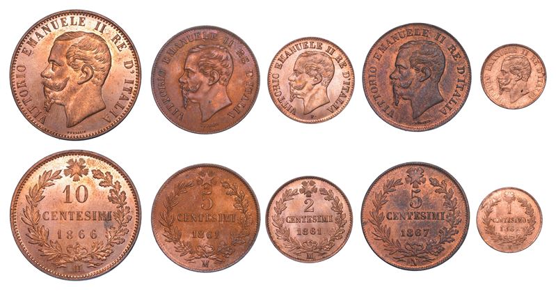 REGNO D'ITALIA. VITTORIO EMANUELE II DI SAVOIA, 1861-1878. Lotto di cinque monete.  - Asta Numismatica - Cambi Casa d'Aste