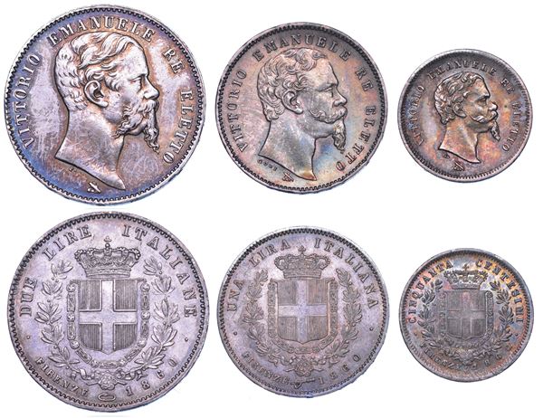 RE ELETTO. VITTORIO EMANUELE II DI SAVOIA, 1859-1861. Lotto di tre monete.
