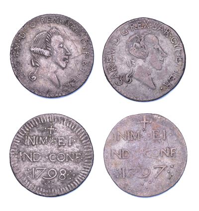 Regno di Sardegna, Carlo Emanuele IV di Savoia, Lotto di due monete, 1797-1798