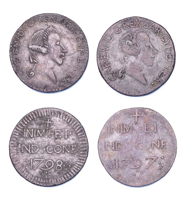 REGNO DI SARDEGNA. CARLO EMANUELE IV DI SAVOIA, 1796-1802. Lotto di due monete.