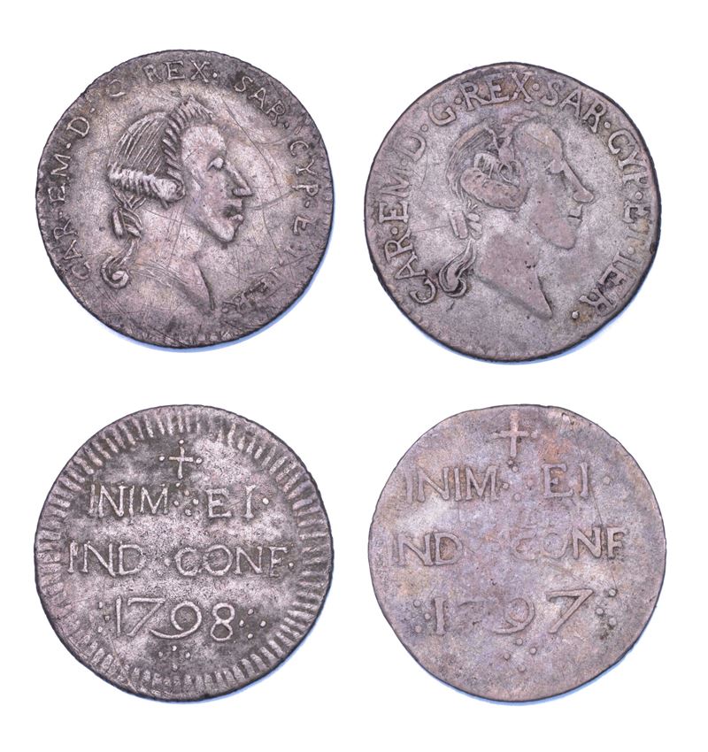 REGNO DI SARDEGNA. CARLO EMANUELE IV DI SAVOIA, 1796-1802. Lotto di due monete.  - Asta Numismatica - Cambi Casa d'Aste