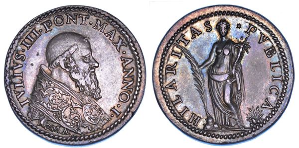 STATO PONTIFICIO. GIULIO III (Giovanni Maria Ciocchi del Monte), 1550-1555. Medaglia annuale in argento A. I. (1550). Gioia del Popolo Romano per l'elezione del Papa.