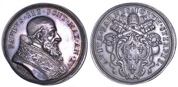 STATO PONTIFICIO. PAOLO III (Alessandro Farnese), 1534-1549. Medaglia di restituzione in argento (circa 1664)  A. XV. 1549. Lavori di abbellimento di Roma per il giubileo del 1550.