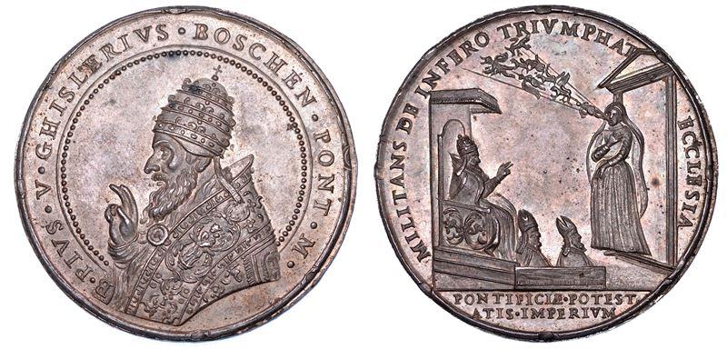 STATO PONTIFICIO. PIO V (Antonio Ghislieri), 1566-1572. Medaglia di restituzione in argento (circa 1672). Beatiifcazione di Pio V.  - Asta Numismatica - Cambi Casa d'Aste