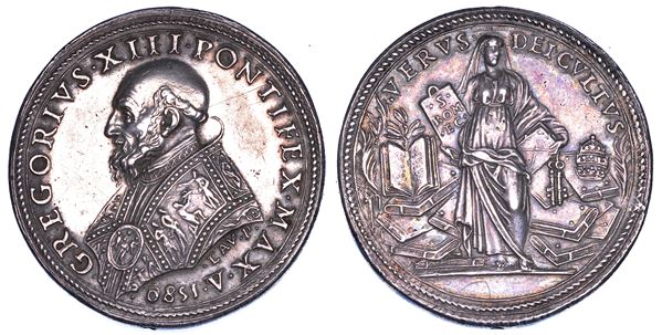 STATO PONTIFICIO. GREGORIO XIII (Ugo Boncompagni), 1572-1585. Medaglia in argento 1580. Propagazione della Religione Cattolica.